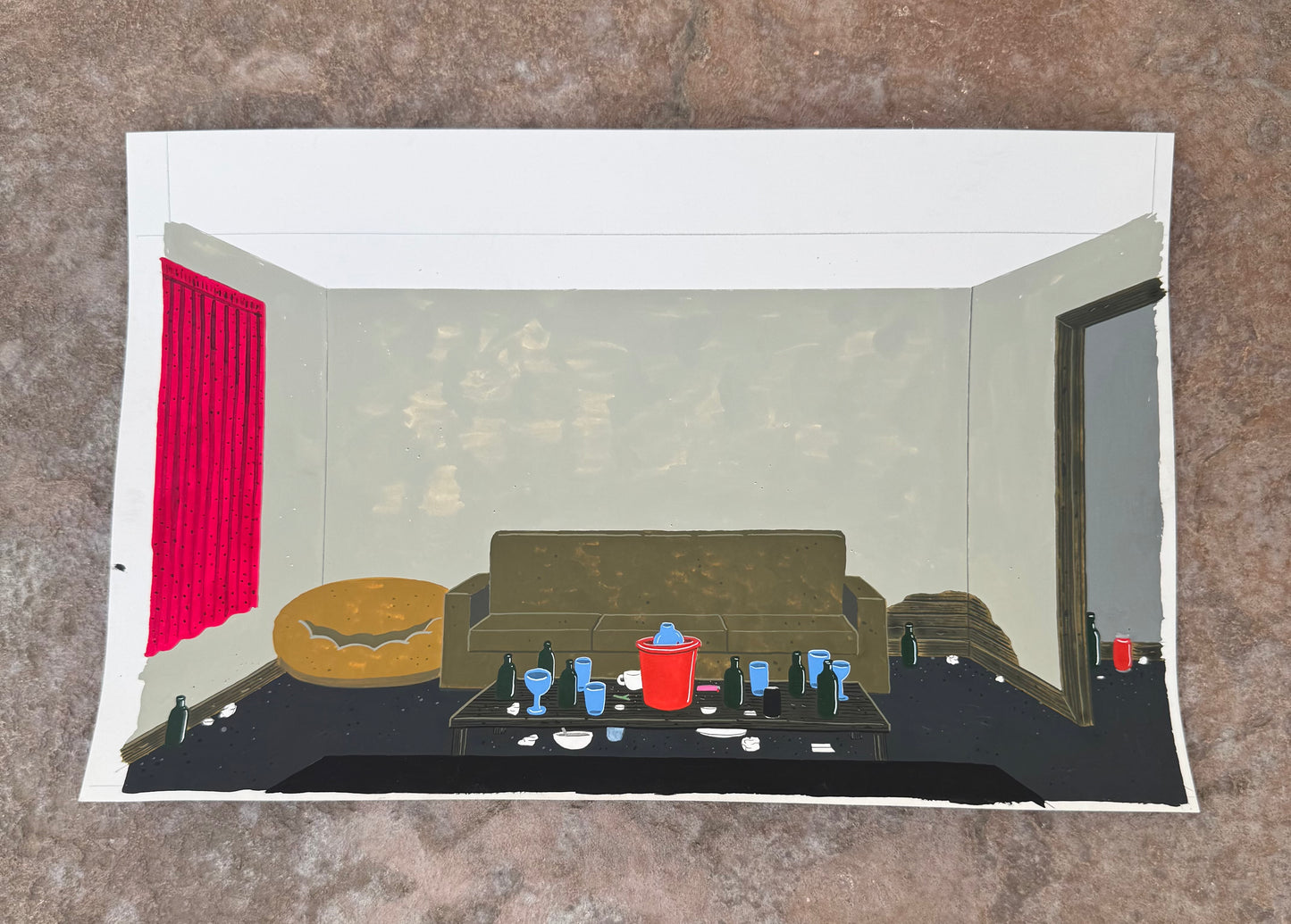 LIVING ROOM INTERIOR, COUCH, TV BACKGROUND